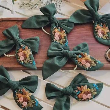 Embroidered Hair Bow, Christmas Collection