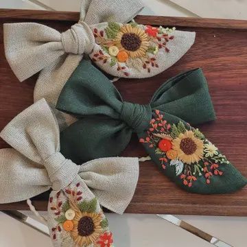 Embroidered Hair Bow, Christmas Collection