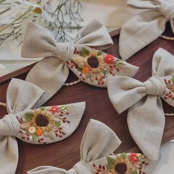 Embroidered Hair Bow, Christmas Collection