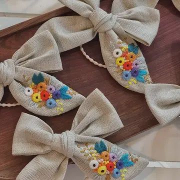 Embroidered Hair Bow, Christmas Collection