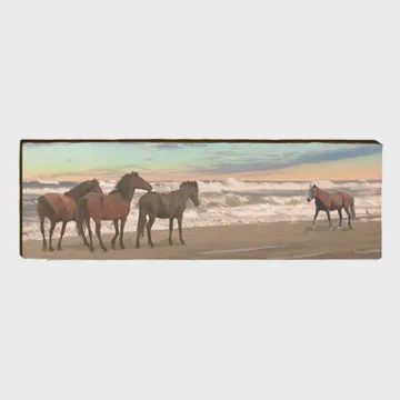 Wild Horses On Beach | Wood Print 5.5&quot; x 17.5&quot;