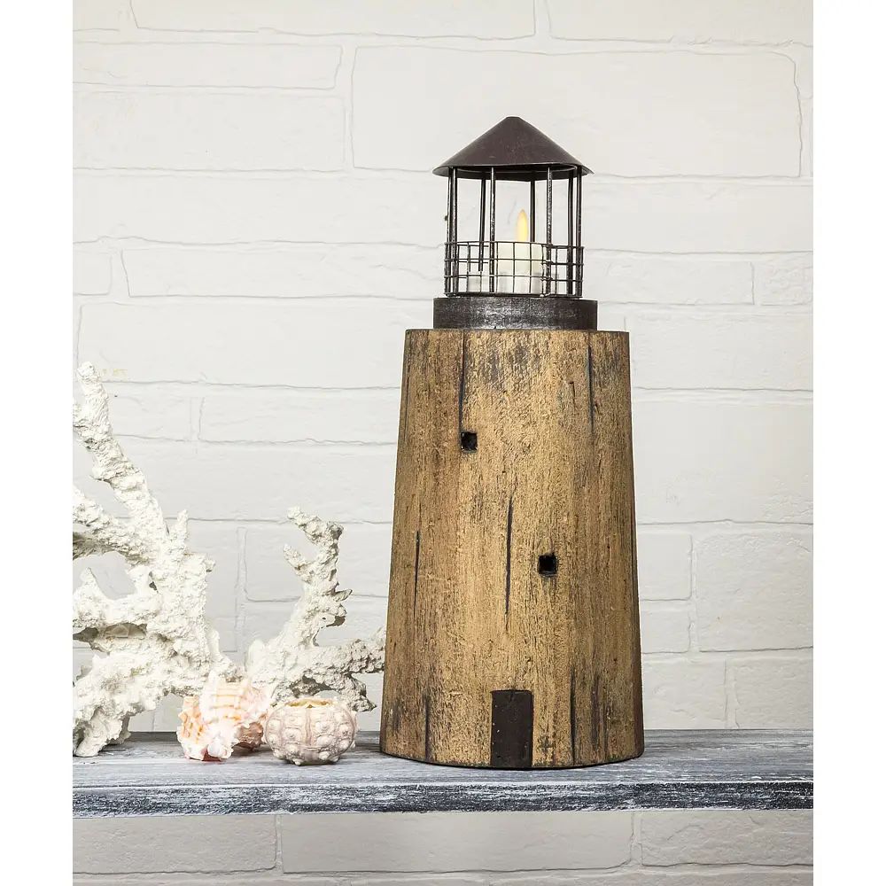 Wooden Lighthouse with Tealight Top