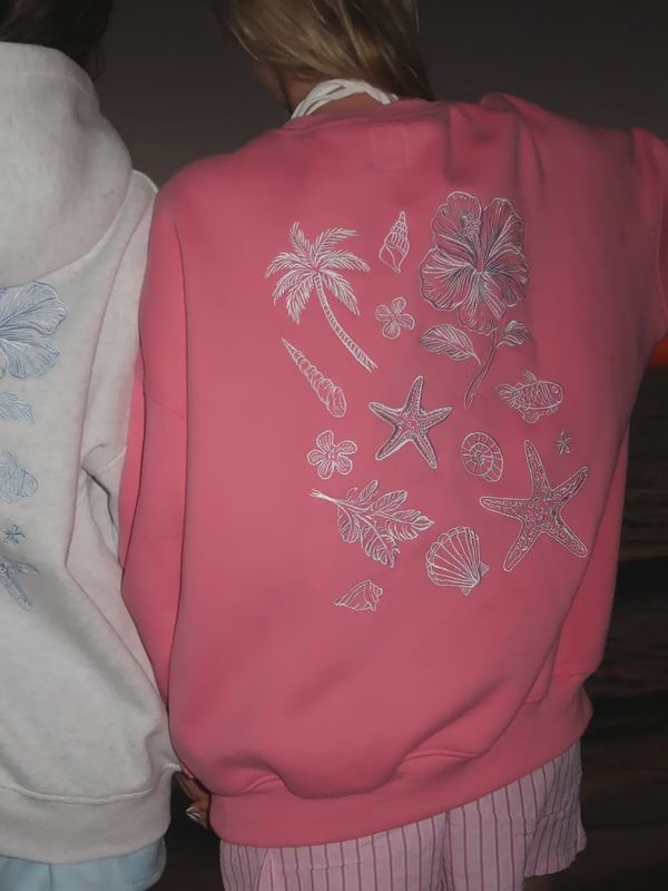 Hibiscus Pink Tropical Embroider Sweatshirt