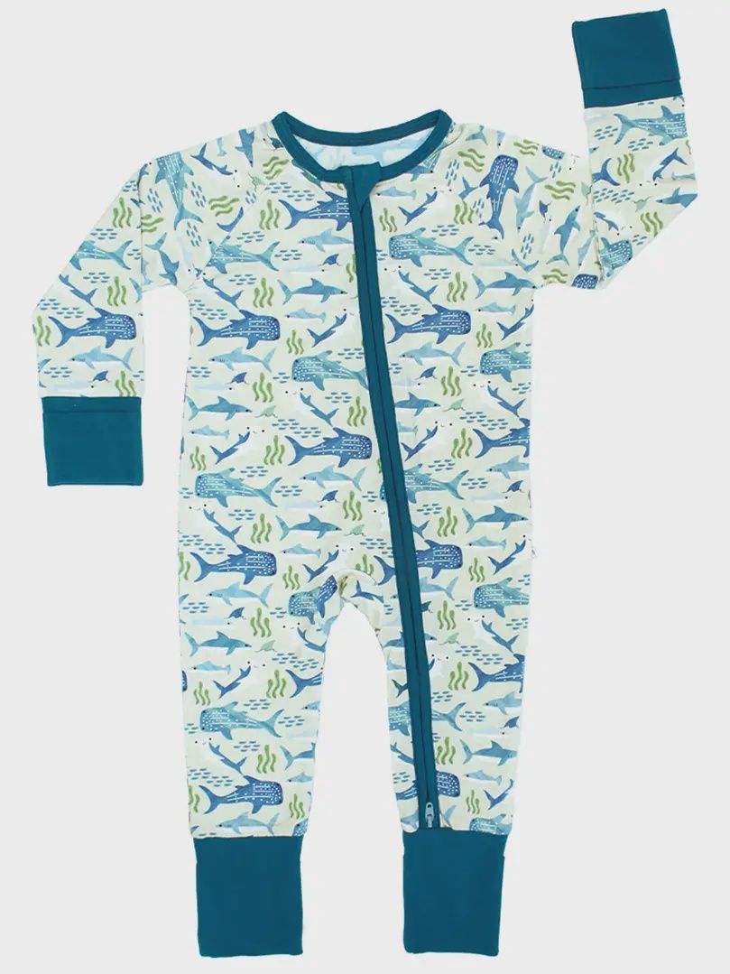 Shark Friends Ocean Bamboo Convertible Baby Pajamas, Size: 0-3M