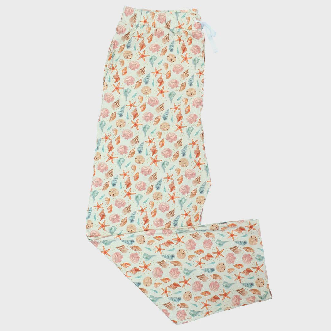 Sandy Seashells Bamboo Relaxed Lounge Pajama Pants, Size: XS