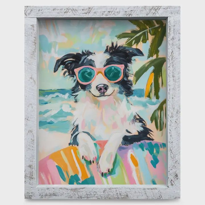 Border Collie Coast Wood Frame Art