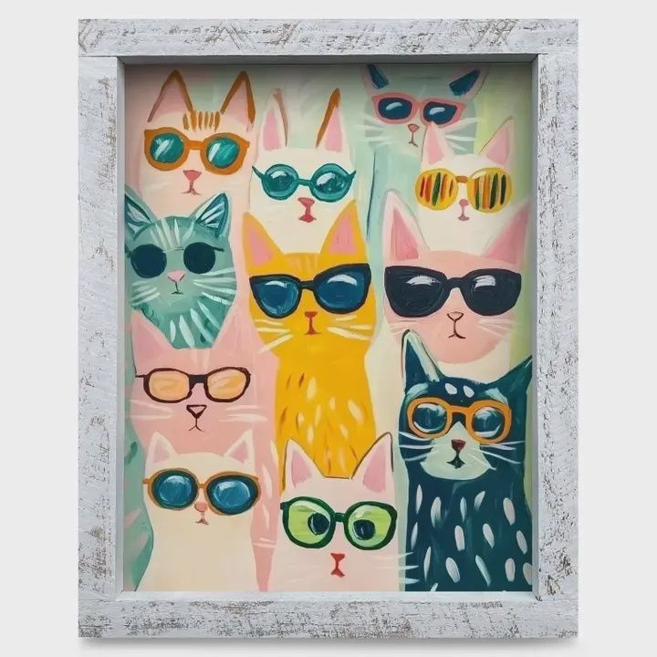 Cat Motley Crew Wood Framed Art 8x12