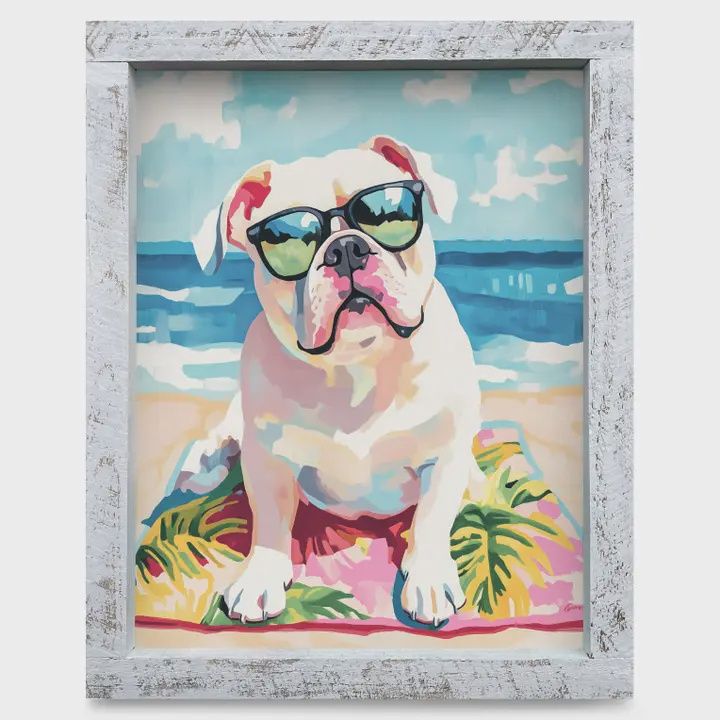 Bulldog Beach Wood Framed Art 8x12