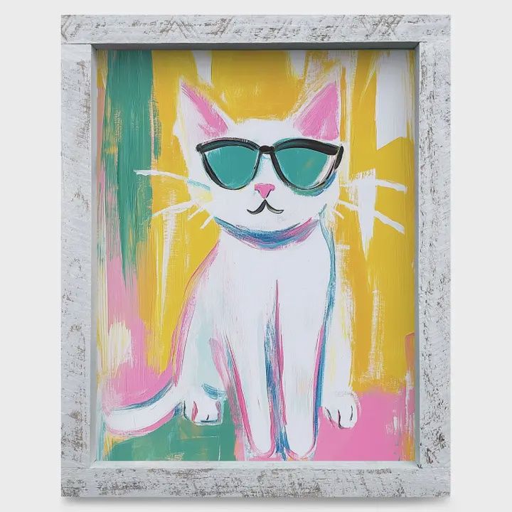 Cool Cat Wood Framed Art 8x12