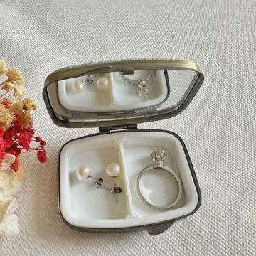 Floral Embroidered Rectangle Mini Jewelry Box with Mirror