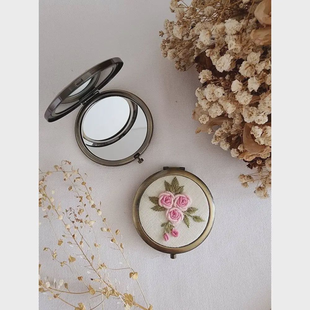 Floral Embroidered Compact Mirror Collection Sophia