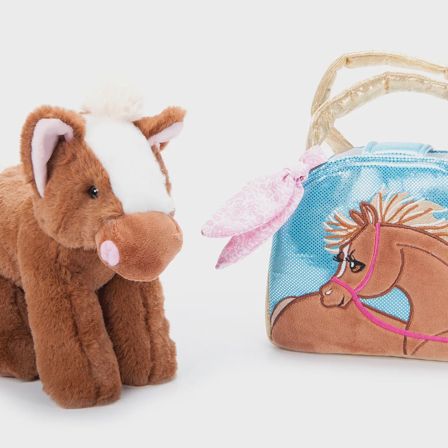 Brown Horse Plush Animal Set with Purse