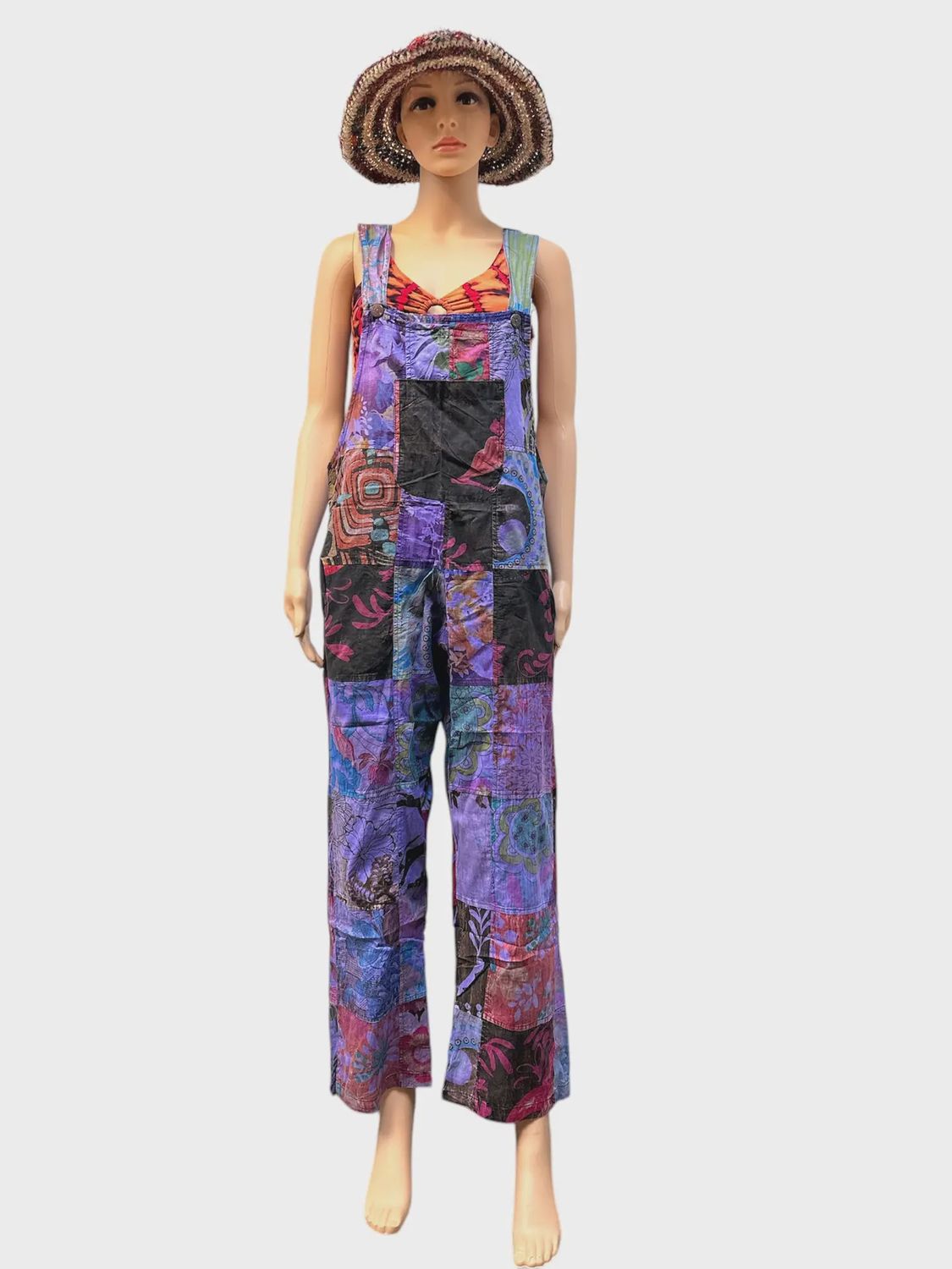 Cotton Multi Print Bohemian Himalayan Overall Jumpsuit HF14, Size: S
