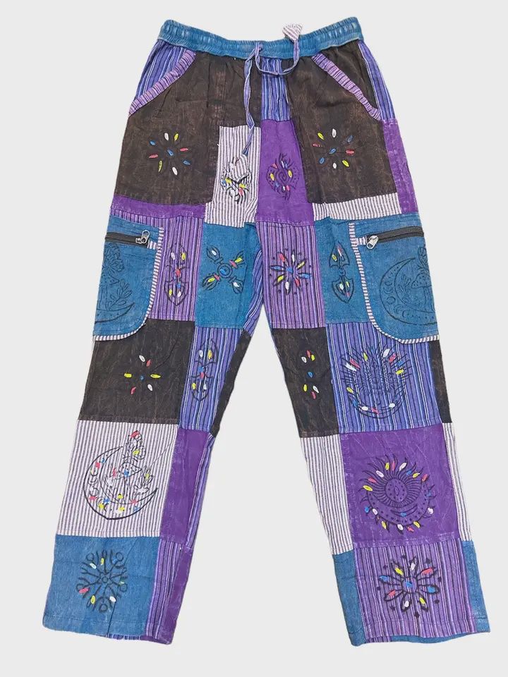 Cotton Multi Patch Purple Hand Brush Yoga Pants D718, Size: S