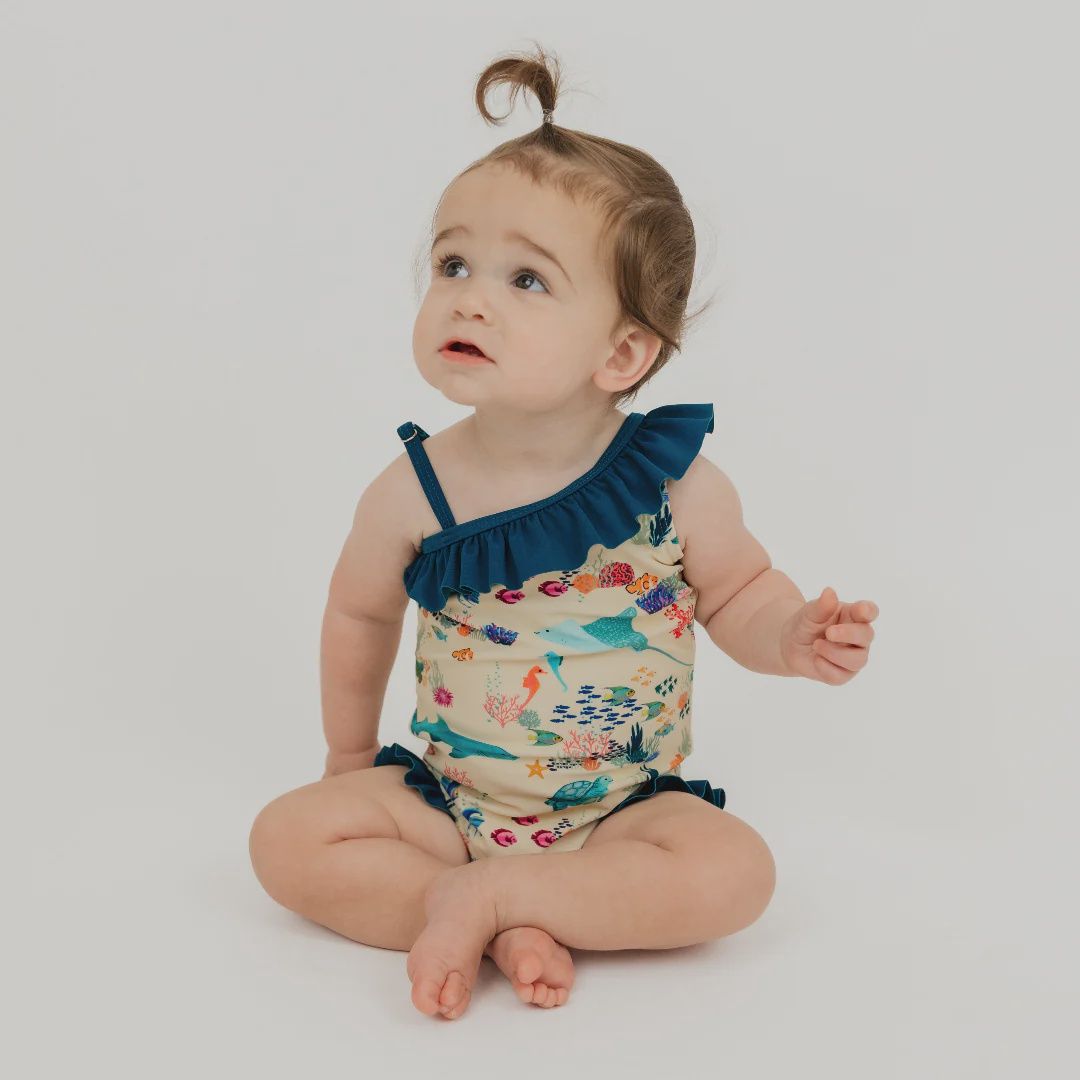 Coral Reef Ruffle Leg One Piece Girls Swimsuit