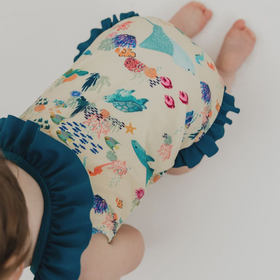 Coral Reef Ruffle Leg One Piece Girls Swimsuit