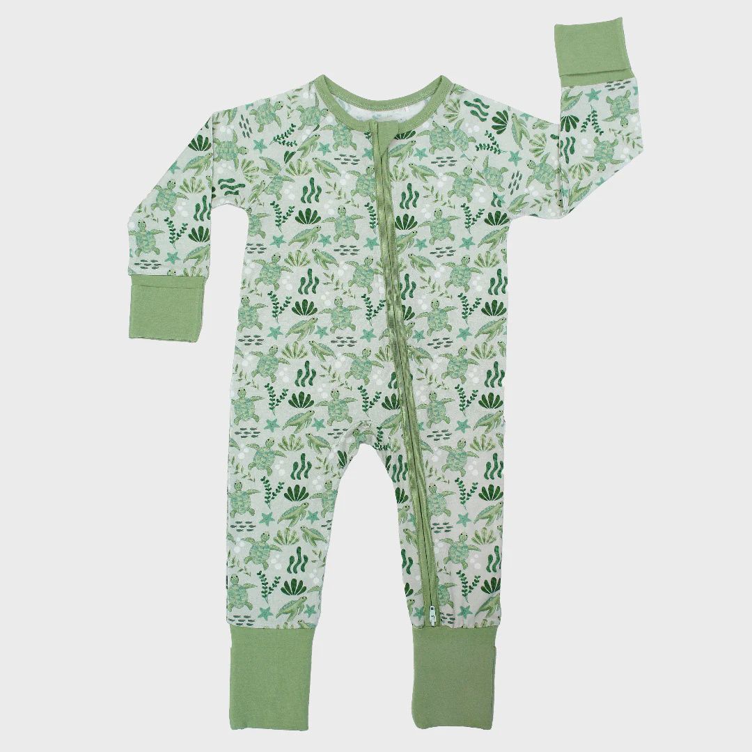 Save the Sea Turtles Bamboo Convertible Baby Pajamas, Size: 0-3M
