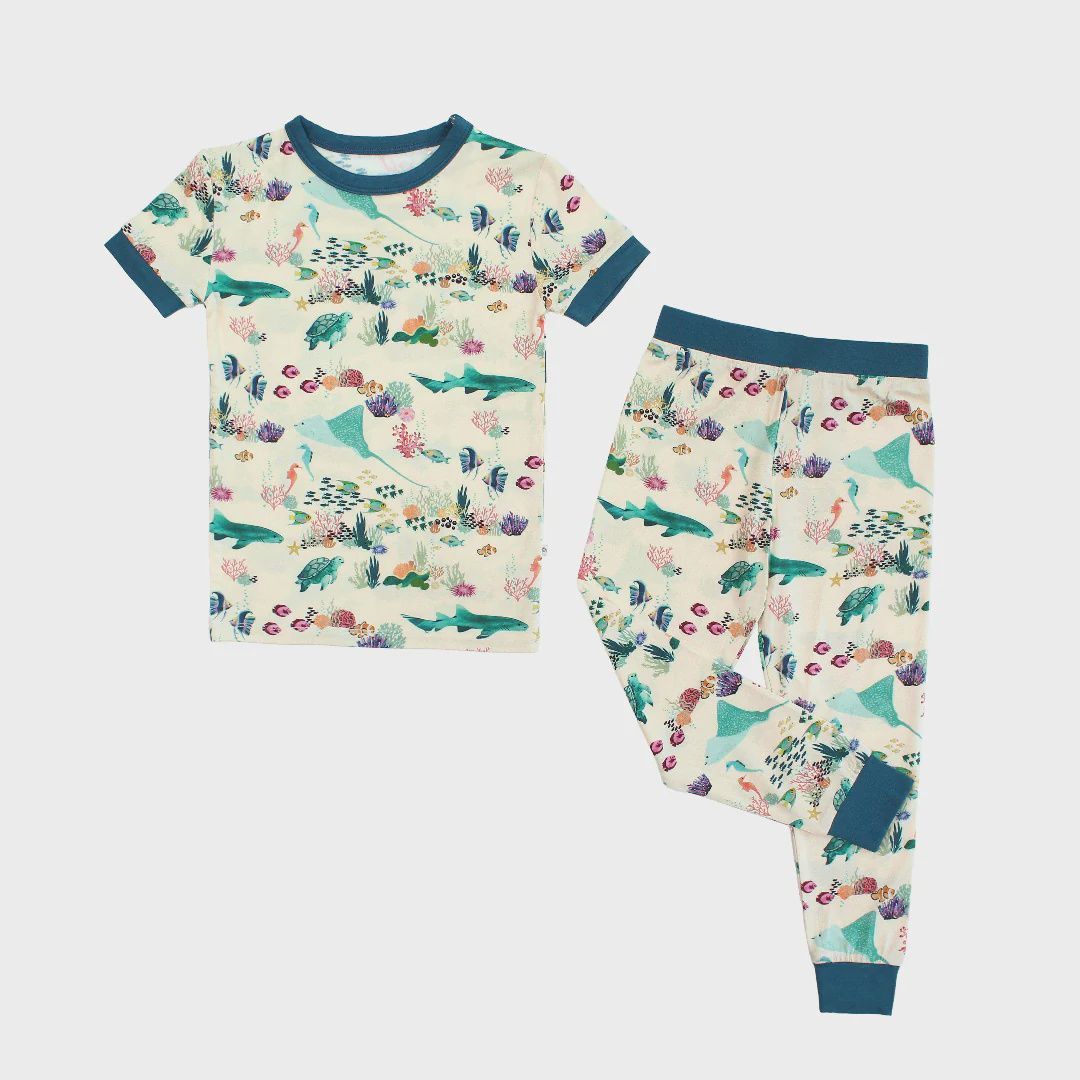 Coral Reef Bamboo Short Sleeve Kids Pajamas, Size: 2T