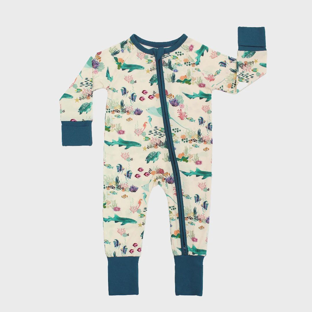 Coral Reef Bamboo Convertible Baby Pajamas, Size: 0-3M