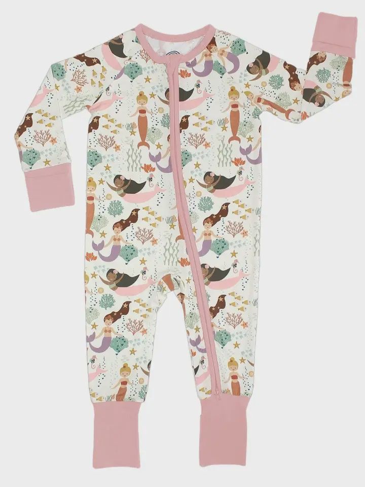 Mermaids Bamboo Convertible Baby Pajama, Size: 0-3M