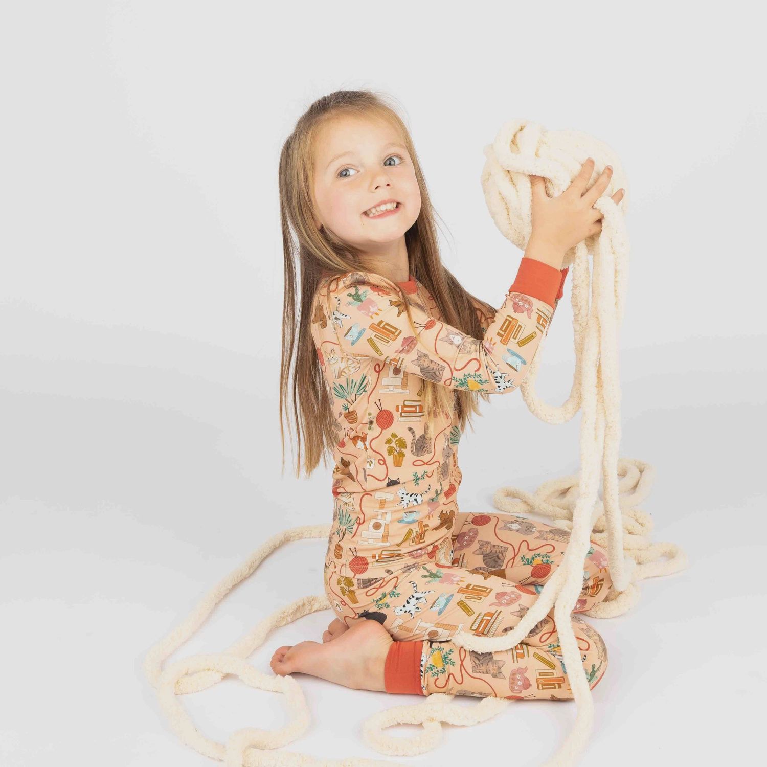 Cats Meow Pets Kids Bamboo Pajamas Toddler Sleep Set | Peach
