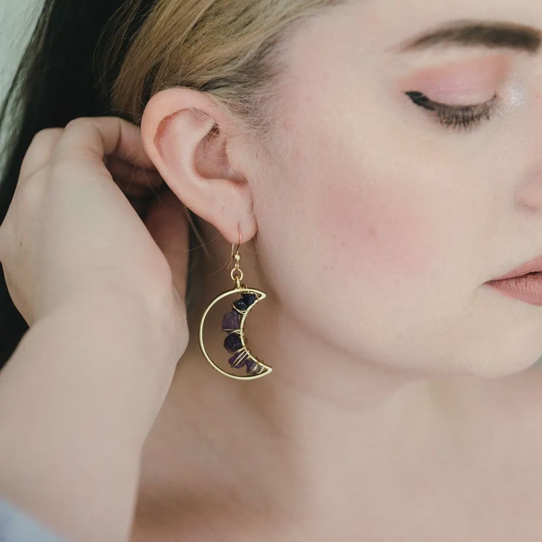 Celestial Moon Earrings - Amethyst