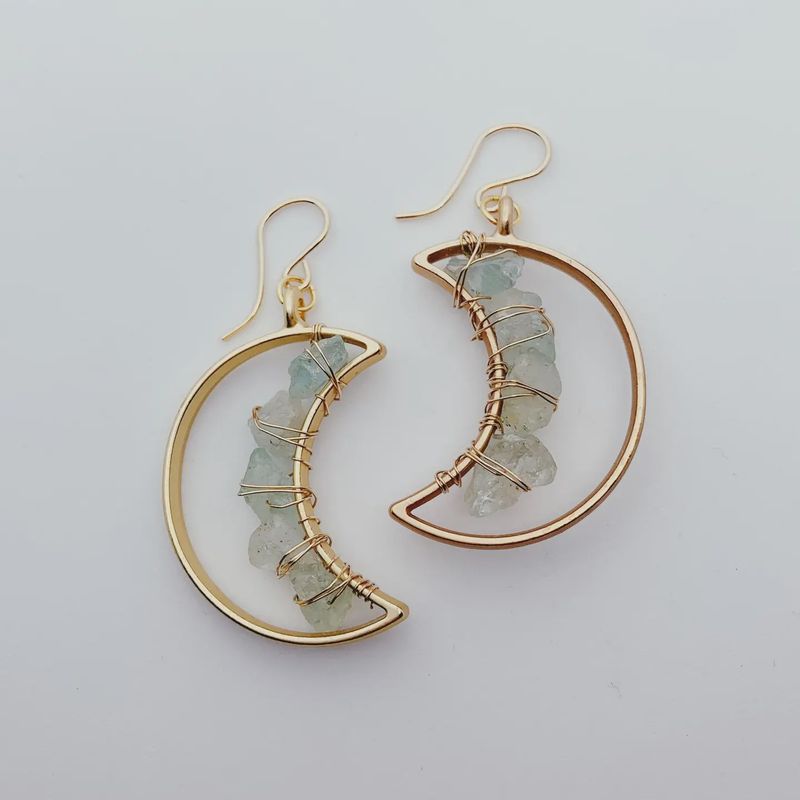 Celestial Moon Earrings - Aquamarine