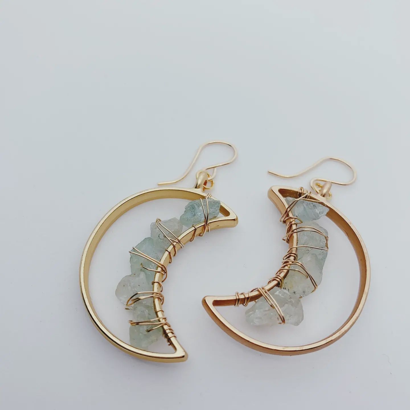 Celestial Moon Earrings - Aquamarine