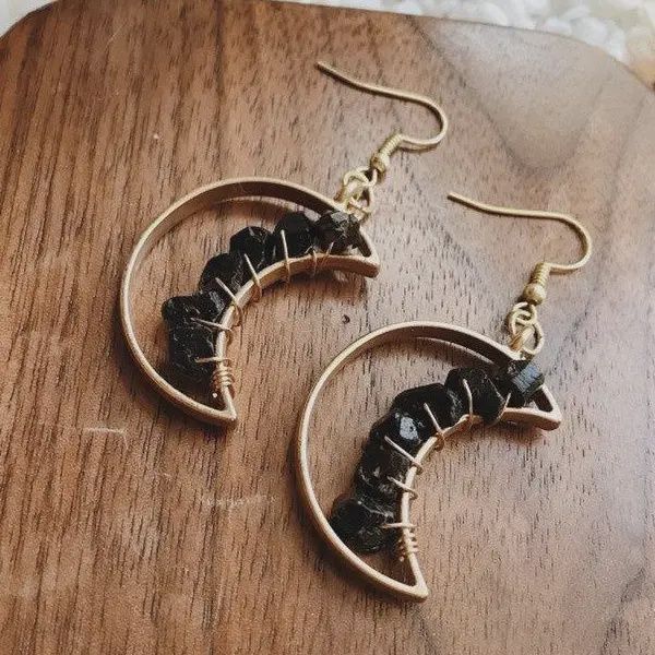 Celestial Moon Earrings - Onyx