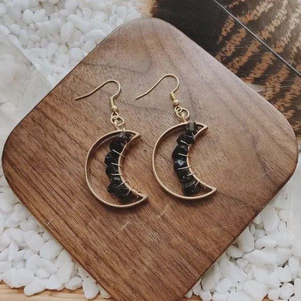 Celestial Moon Earrings - Onyx