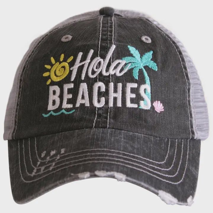 Hola Beaches Distressed Grey Trucker Hat