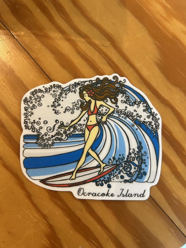 Girl Surfing Wave Sticker