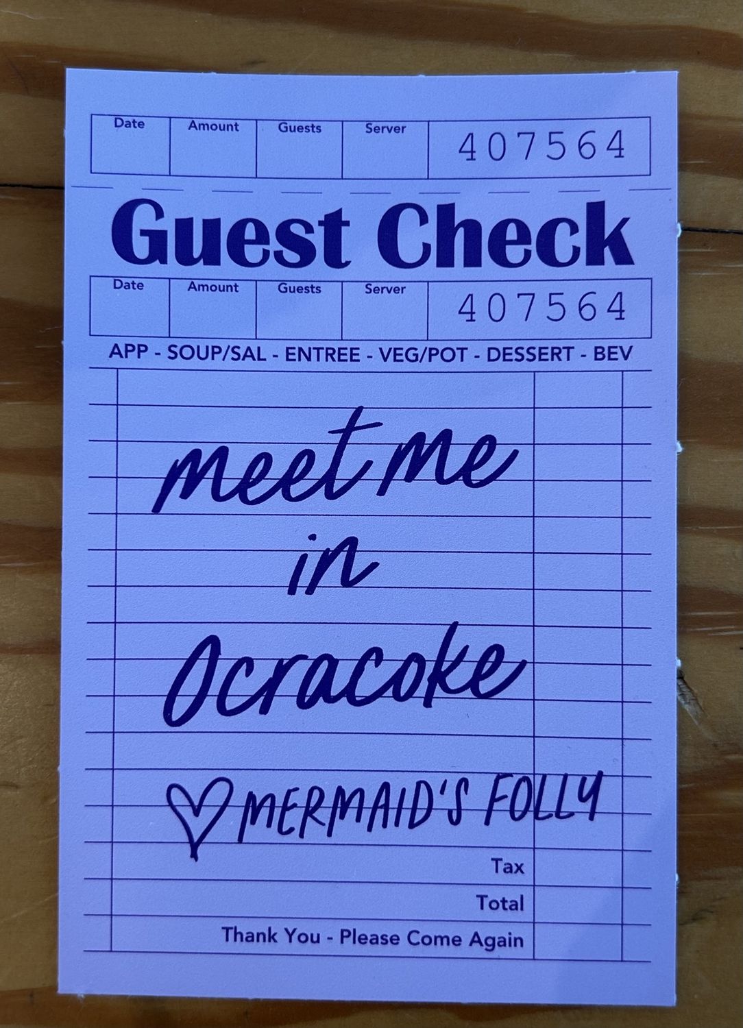 Ocracoke Guest Check Sticker