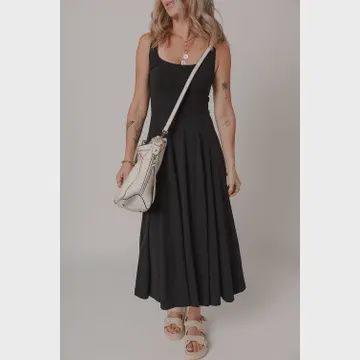 Sleeveless Scoop Neck Flared Split Midi Dress