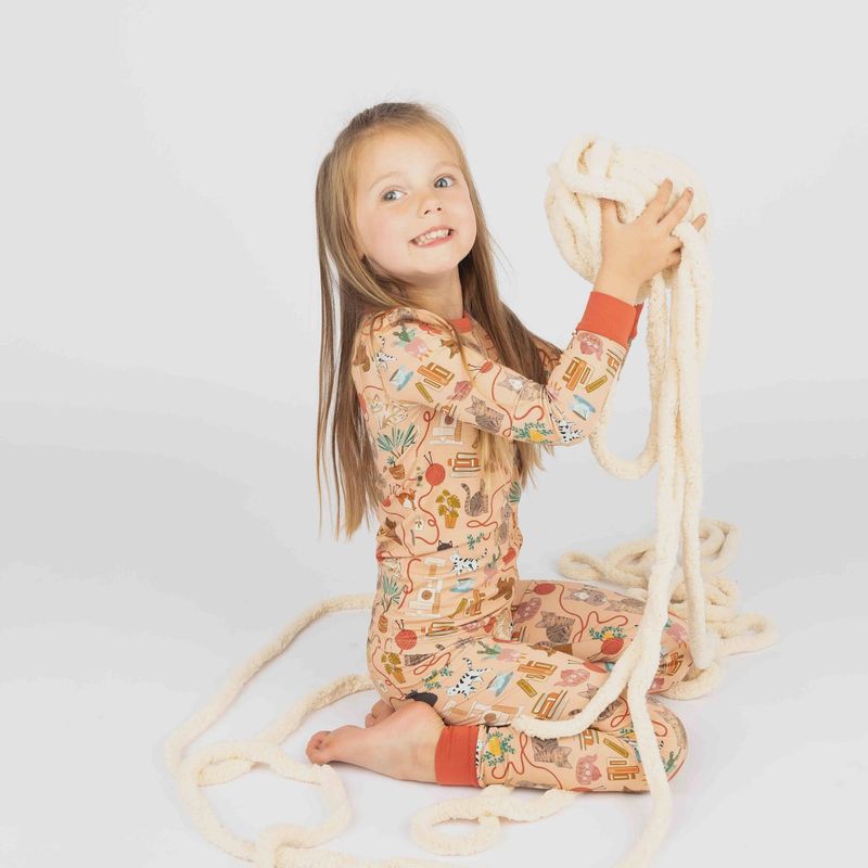 Cats Meow Pets Kids Bamboo Pajamas Toddler Sleep Set | Peach