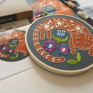 Garden Cat Embroidery Kit
