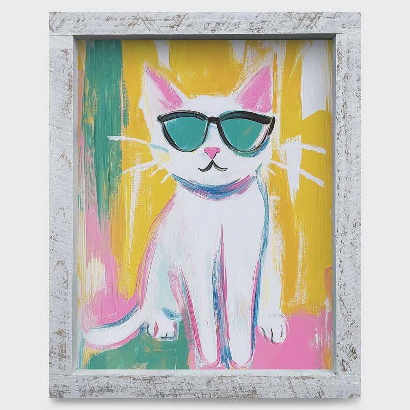 Cool Cat Wood Framed Art 8x12