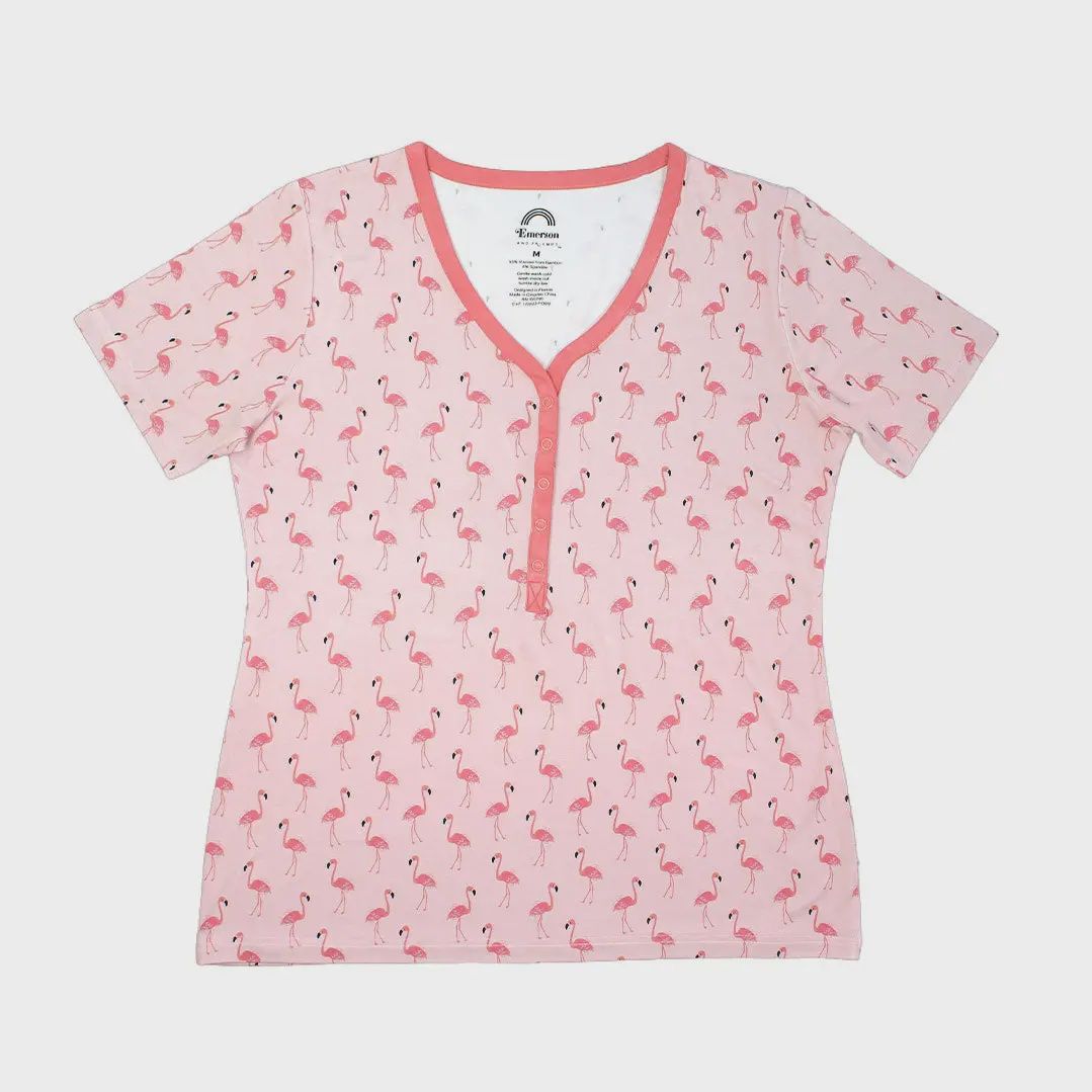 Fancy Flamingos Bamboo Womens Sleepwear Top, Size: XS