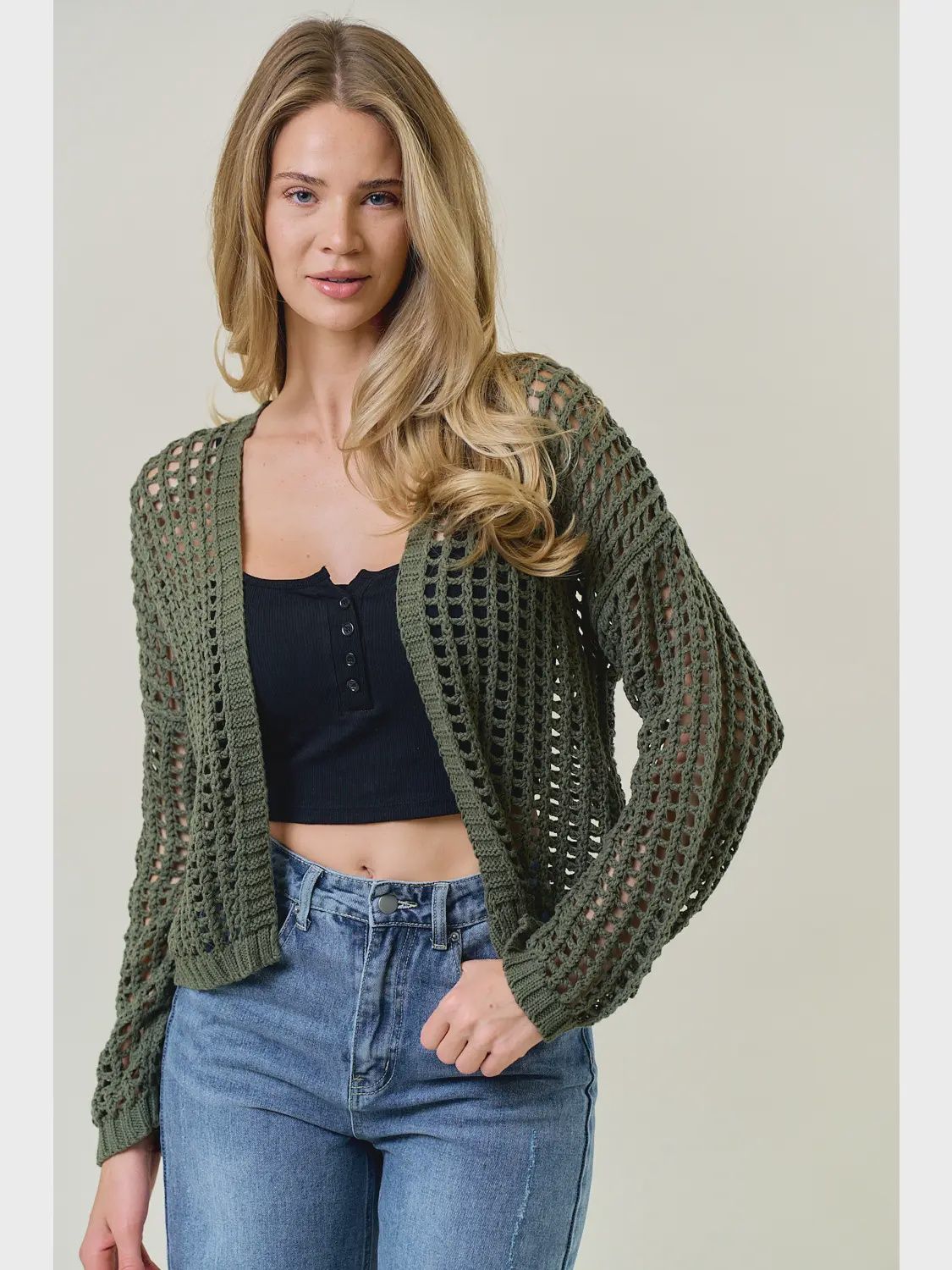 Crochet Fishnet Cropped Cardigan