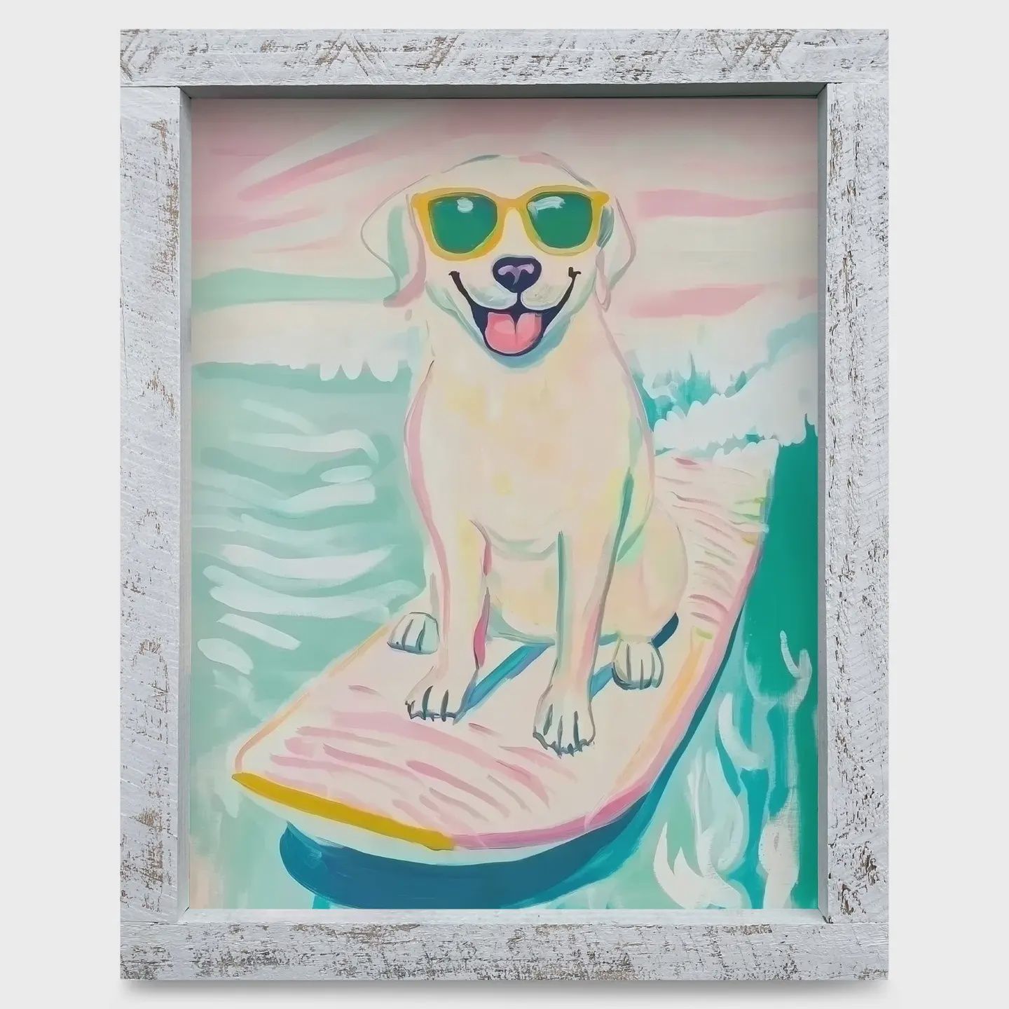 Surfing Yellow Lab 8x12 White Wooden Framed Print