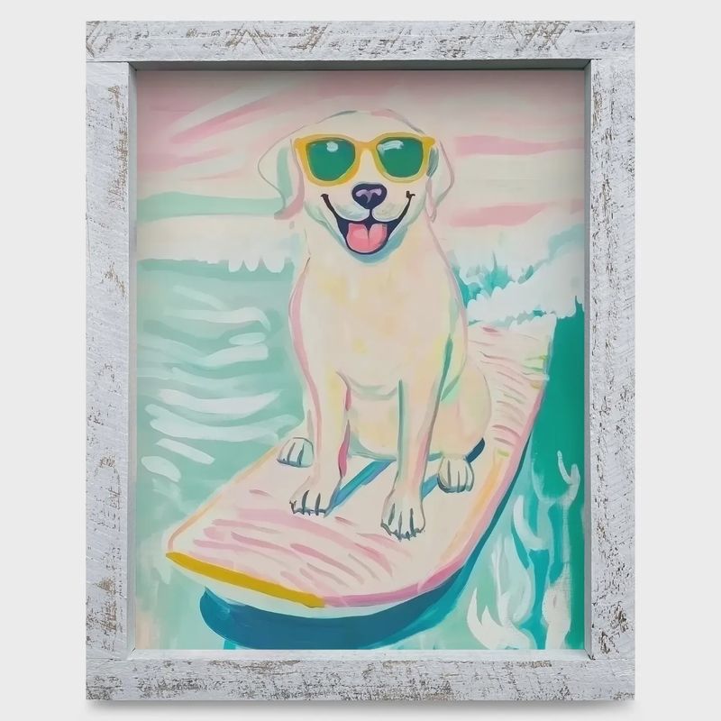 Surfing Yellow Lab 8x12 White Wooden Framed Print