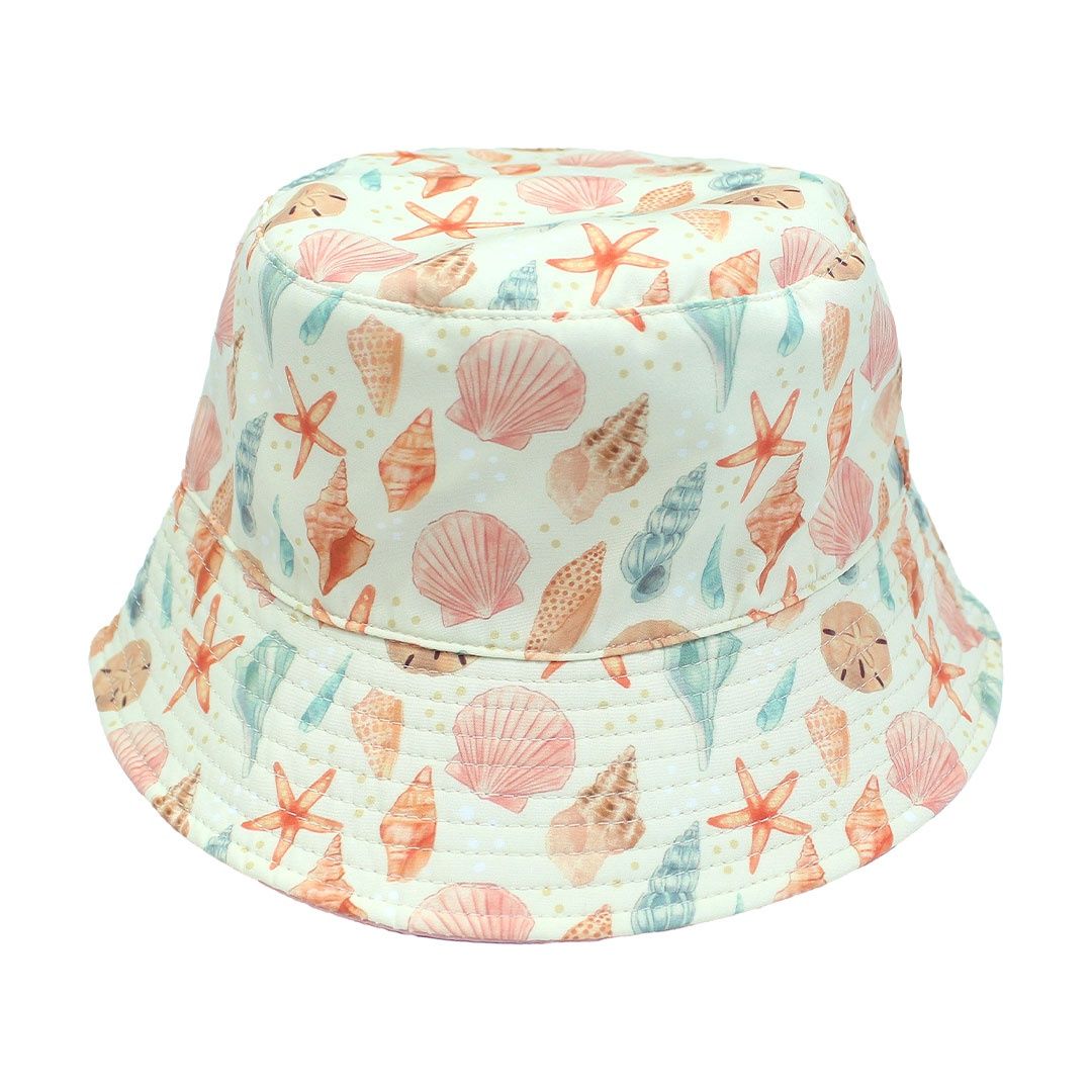 Sandy Seashells &amp; Bubblegum Pink Reversible Bucket Hat