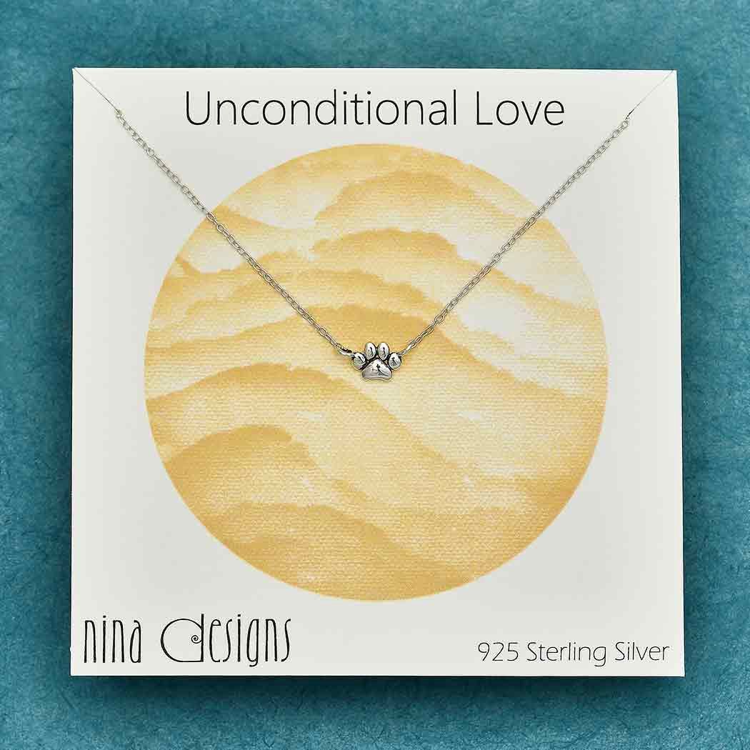 Sterling Silver Puffy Paw Necklace 18 Inch