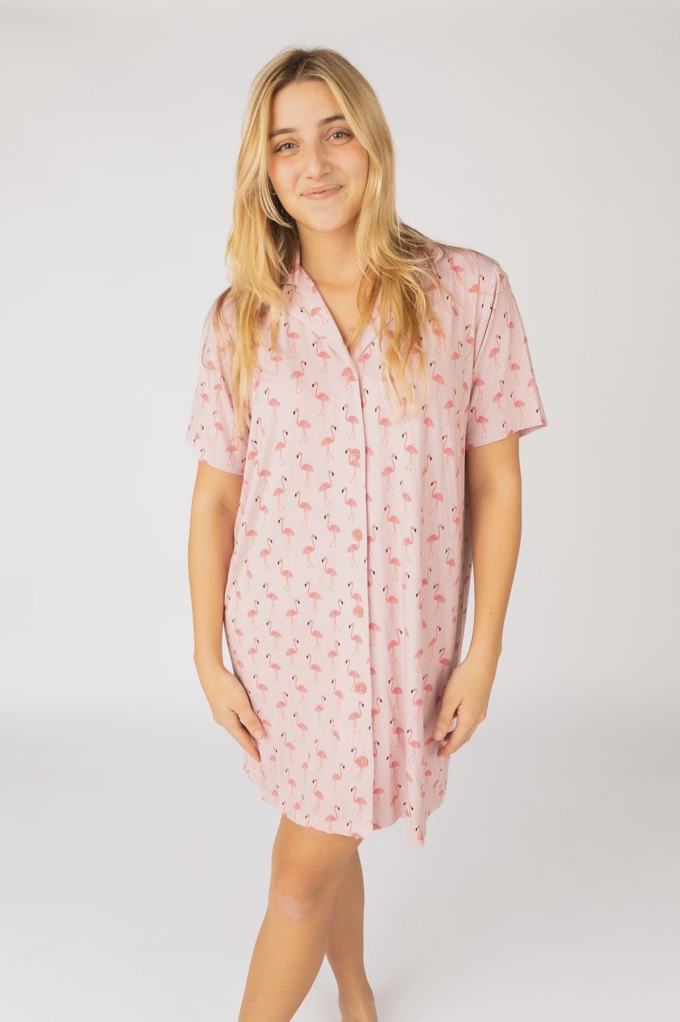 Fancy Flamingos Women&#39;s Bamboo Button Down Nightgown