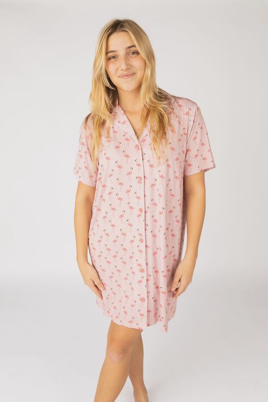 Fancy Flamingos Women&#39;s Bamboo Button Down Nightgown