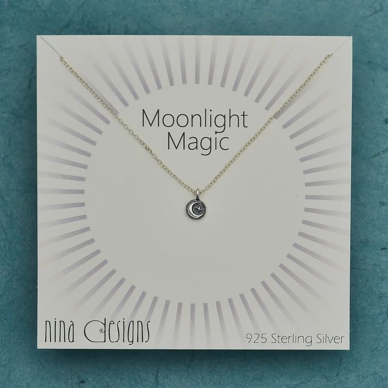 Sterling Silver Star and Moon Necklace 18 Inch