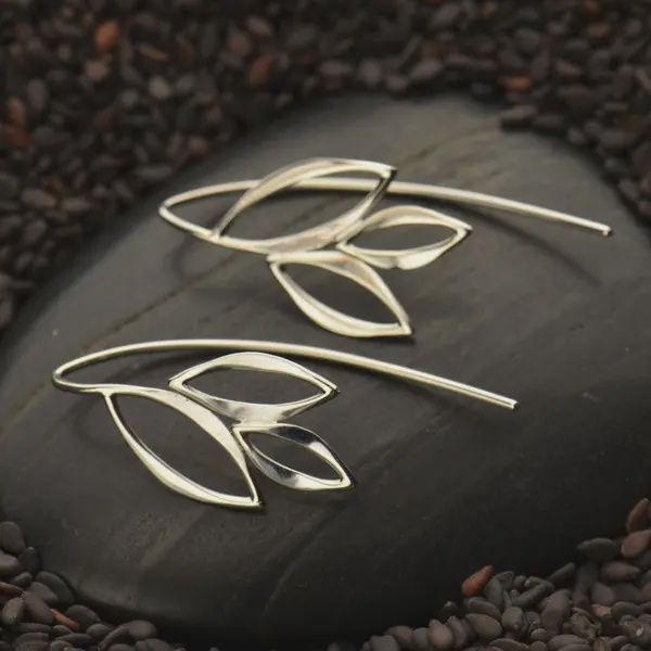 Sterling Silver Ear Hook with Marquis Leaves 32x13mm