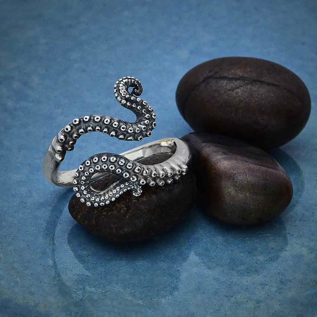 Sterling Silver Adjustable Octopus Tentacle Ring