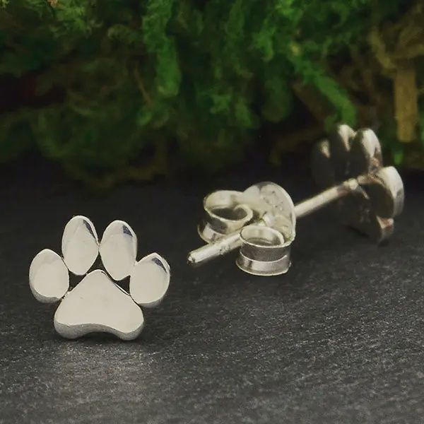 Recycled Sterling Silver Paw Print Post Earrings 6x7mm