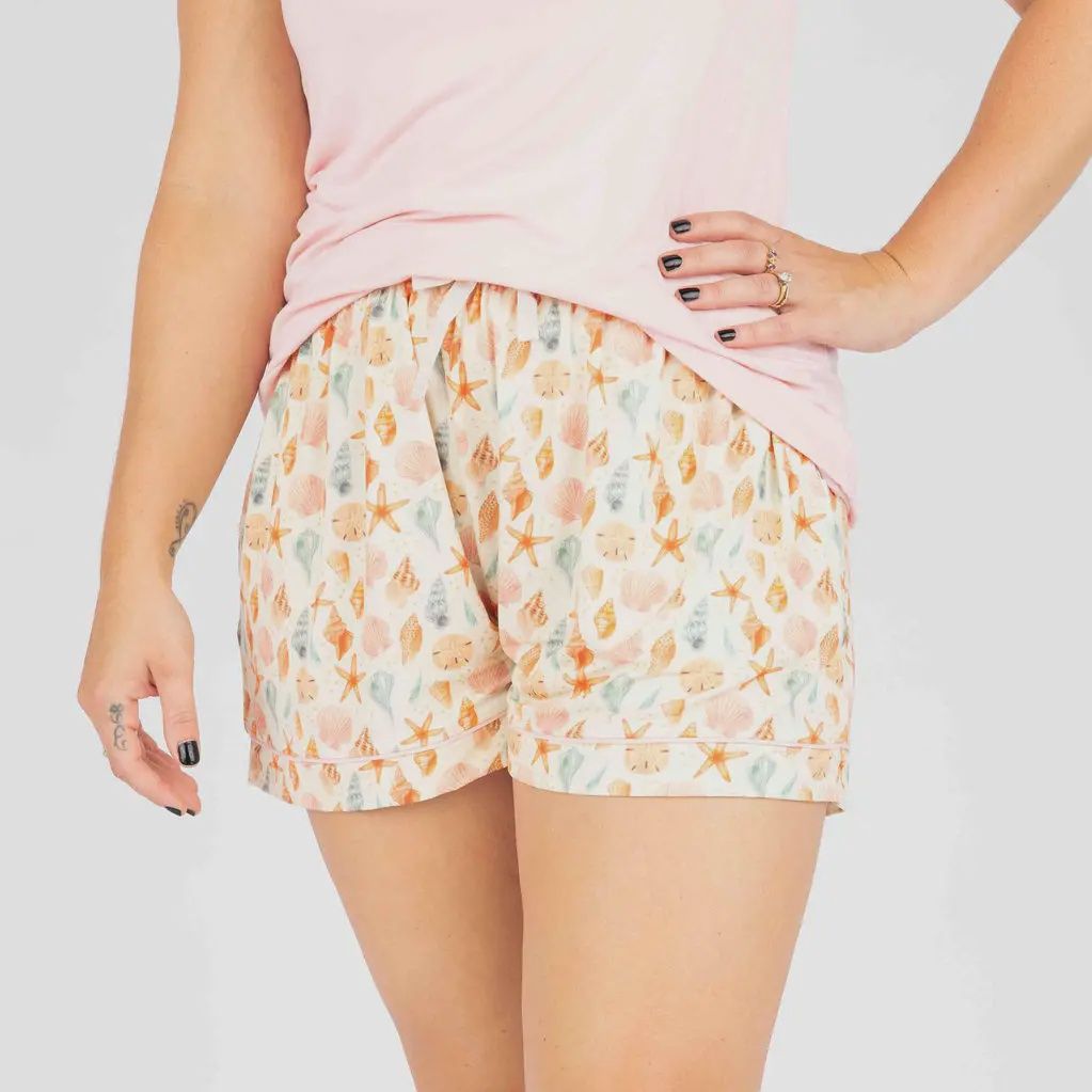 Sandy Seashells Womens Bamboo Pajama Shorts